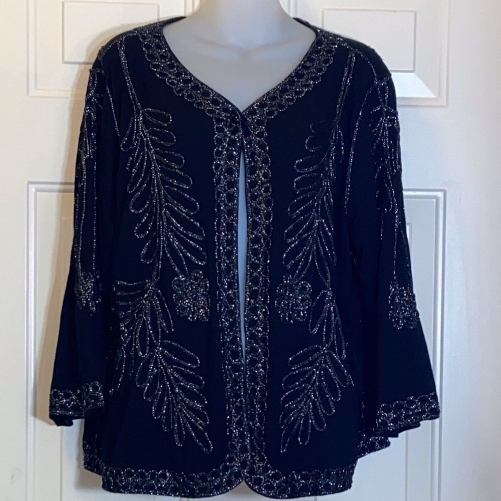 Lauren Michelle Elegant Black Embellished Women's Top Size 2X